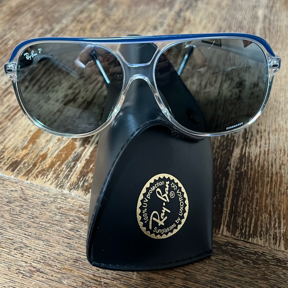 RayBan sunglasses polarized chromance lens! Blue and clear frames RB2198